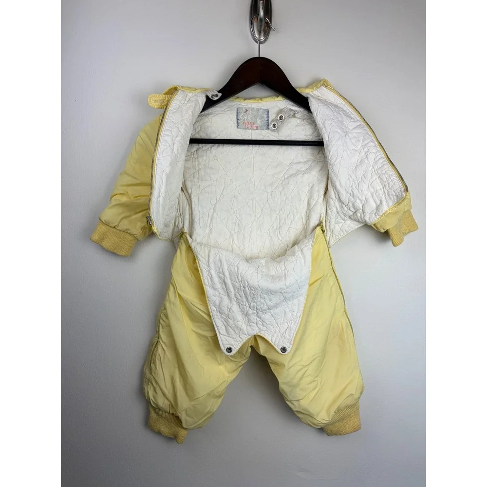 Sno-Veralls Snowsuit Baby 6-12M Yellow Vintage Lamb Embroidery Quilted Puffy